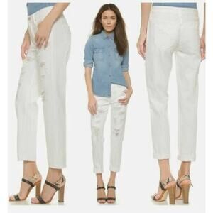 MOTHER Jeans Denim The Loosey‎ Distressed High Rise Boyfriend Women's White 25